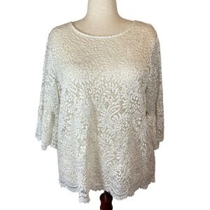 White Lace Bell Sleeve Top Blouse Plus Size 18 Romantic Feminine